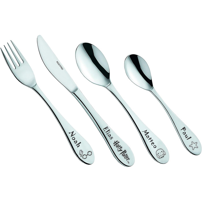Набір дитячого столового прибору Кіндербестек Гаррі Поттер з гравіюванням - персоналізований столовий прилад з іменем або датою, бренд GEDA LABELS