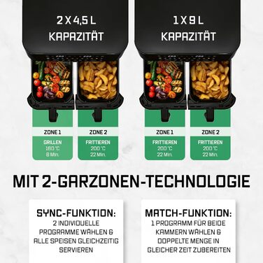 Фритюрниця повітряна GOURMETmaxx з 2 камерами | Об'єм 10л | Вертикальна, з сенсорним дисплеєм