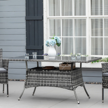 Outsunny Garden Table Стіл з полі ротанга зі скла 150x85x74см із захисним склом у сіро-чорному кольорі для саду, балконної тераси