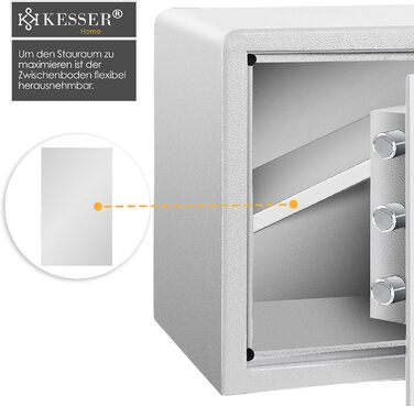 KESSER® Електронний сейф | 38x30x30 см | з батарейним відсіком | Вбудоване освітлення | Сейф для підлоги та стіни | Меблевий сейф | Сріблястий