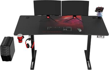 ULTRADESK Стіл для роботи Level V2 - Регульована висота, 140x68 см - Електричний стіл для геймінгу, офісу, дому - з XL-килимком для миші - Чорний, Червоний