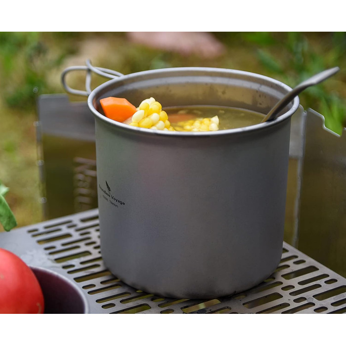 Набір кухонного посуду iBasingo для кемпінгу: титановий посуд з відкидним ручками, 1500 мл каструля та 500 мл сковорода, ідеальний для туризму та пікніків