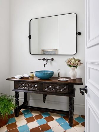 Дзеркало для ванної кімнати MOON MIRROR прямокутне з металевим каркасом, 50.8 x 71.1 см, Чорний (Матовий Чорний)