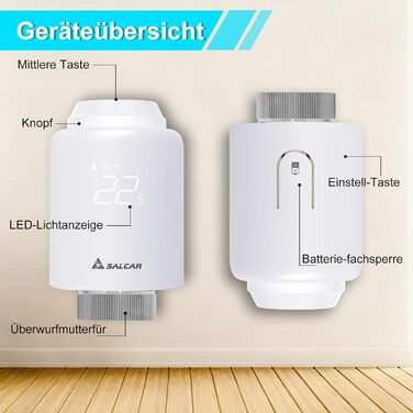 Розумний термостат для радіатора Salcar WiFi TRV603, сумісний з Alexa та Google Assistant, програмований, Tuya Smart, без шлюзу