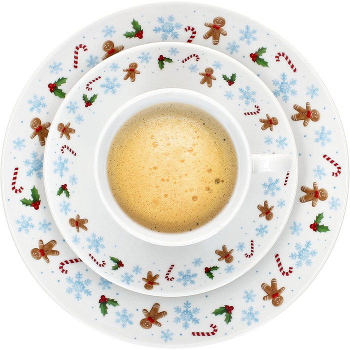 MamboCat Candyman 18-ти частинний кавовий сервіз з порцеляни для 6 осіб з новорічним дизайном (6 чашок 160 мл, 6 підставок, 6 тарілок)