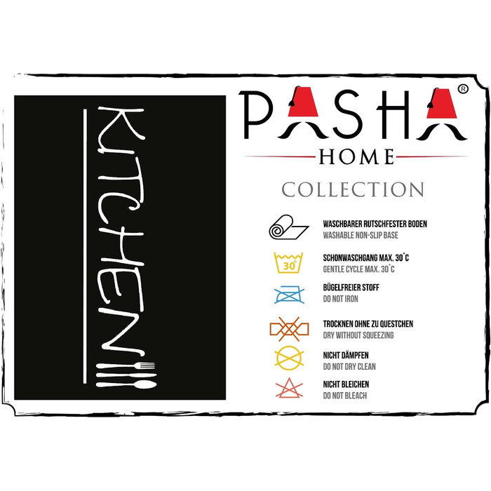 Домашній кухонний килимок Pasha cm Kitchen black / кухонний килимок можна прати при температурі 30 C / кухонний килимок не ковзає і простий у догляді / Килимок для кухні, передпокою, спальні або вітальні (120x180, кухня-1)