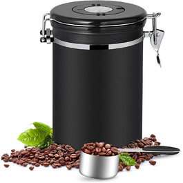 Кавова банка Dreamhigh герметичний контейнер для кави в зернах з нержавіючої сталі вагою 1 кг з чорною мірною ложкою, 2800 мл