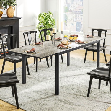 Розсувний обідній стіл Outsunny Garden Table на 6-8 персон, 160/240 x 90 см Алюмінієвий балконний стіл з дерев'яним виглядом Стійкий до погодних умов стіл для патіо Відкритий фуршетний стіл для саду, патіо Балкон сірий