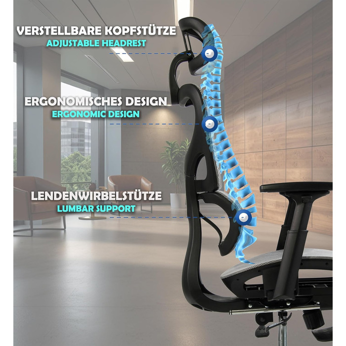 Офісне крісло Sesto Senso K80G Grey - ергономічне, з підніжкою, регульованою спинкою та підлокітниками