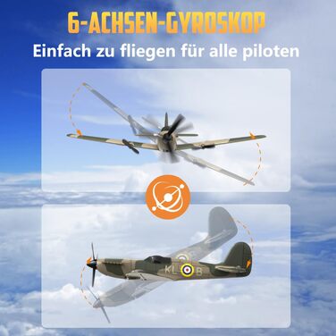 RC літак Hawk's Work Spitfire 2.4GHz - радіокерований винищувач для дітей та початківців, готовий до польоту, 6-осьовий гіростабілізатор