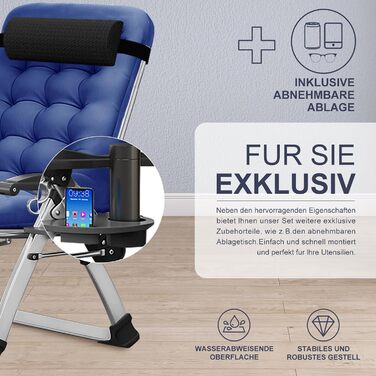 Лежак для відпочинку MOPHOTO Zero Gravity, розкладний, 200 кг, з подушкою та кишенею, для саду, балкону, тераси (Блакитний)