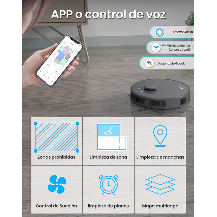 Робот-пилосос LEFANT M330 Pro з функцією миття, 3-в-1, 5000Pa, лазерна навігація, уникнення перешкод PSD, керування через додаток та голосове керування (M1-G)