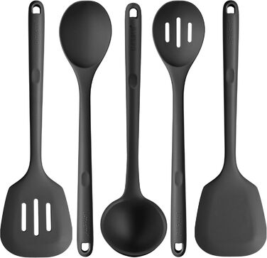Набір кухонних аксесуарів U-Taste з силікону (5 шт.), стійкий до 315°C, BPA-free, антипригарний, для приготування, перемішування та подачі їжі (чорний)