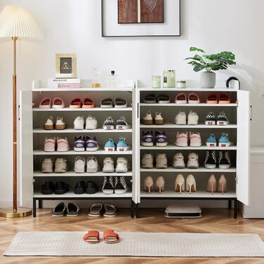 Шафа для взуття 5-ярусна в стилі ф armhouse з 2 дверцятами, самостійна шафа для взуття з регульованими полицями та металевими кутовими прикрасами для передпокою та коридору, білий, білий, білий (сучасний білий, білий)