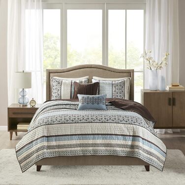 Комплект постільної білизни Madison Park Quilt Luxe Jacquard, оверсайз King, Прінстон, червоний/синій, 5 предметів