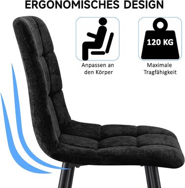 Набір обідніх стільців для кухні, вітальні та спальні: м'які стільці з лінолеєвої тканини та металевими ніжками, колір хакі (4 шт., чорний квадрат)