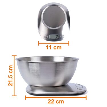 Цифрові кухонні ваги з нержавіючої сталі з великою чашею - Цифрові ваги для кухні з функцією тари - Цифрові побутові ваги РК-дисплей - Електронні ваги до 5 кг з піддоном для зважування