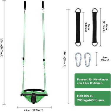 Двомісна гойдалка Nets Tribe 2-в-1 для малюків. Гойдалка для дітей з регульованими мотузками, міцна гойдалка-ігровий набір для дому та саду. (Зелений)