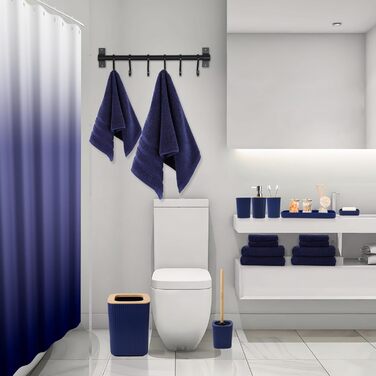 Комплекти аксесуарів для ванної кімнати, 9 предметів: сміттєвий бак, лоток для косметики, дозатор мила, мильниця, стакан для зубної щітки, щітка для унітазу та тримач для ватних паличок (Глиняний, Морська блакить, Комплект для ванної + штора + рушники)