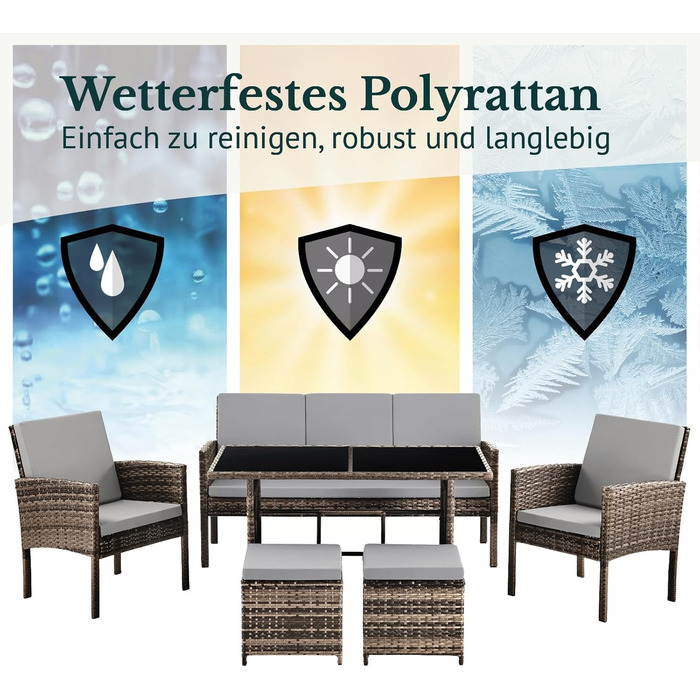 Садовий набір меблів SVITA Denver з поліротангу 4 предмети: 2 крісла, диван на 2 місця, стіл - коричневий