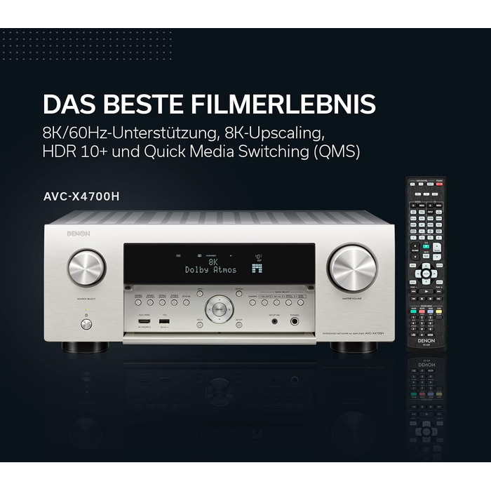 Канальний AV підсилювач Denon AVC-X4700H, 8K, Dolby Atmos, Alexa, HEOS, AirPlay 2, срібло, 9.2-