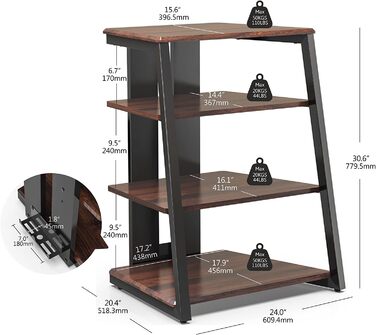 Стійка FITUEYES HiFi Wood & Steel, Поворотний стіл, регульована полиця, 652x78 см Горіх