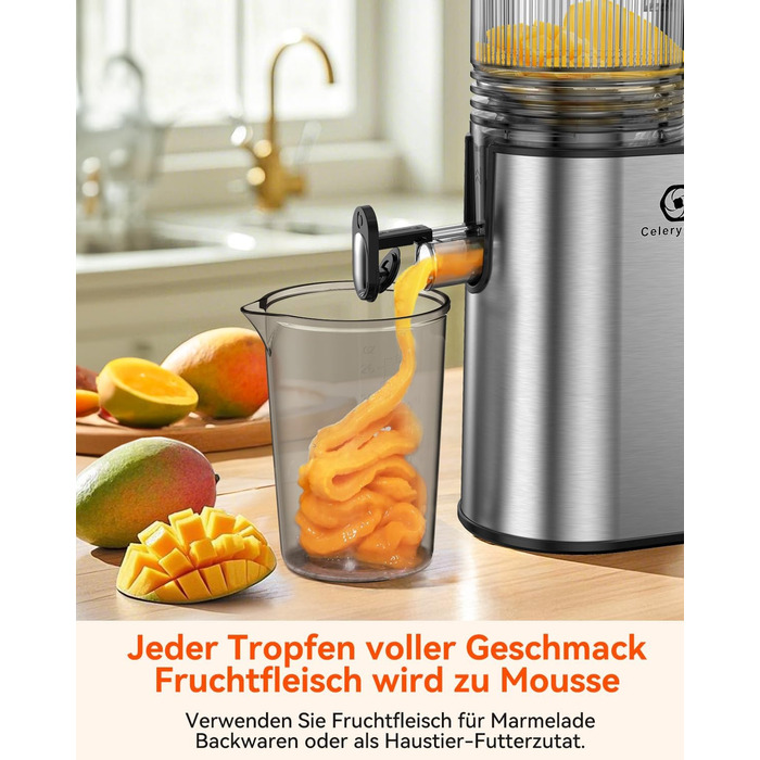 Шовковий відцентровий соковичавник - переможець тесту, для цілих овочів та фруктів, 130 мм завантажувальний отвір, 1.8л, BPA-free, 250W, функція зворотного ходу, легке очищення, нержавіюча сталь, чорний