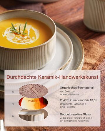 Набір тарілок Star 12 предметів для 4 осіб, керамічний посуд, стійкий до подряпин, для мікрохвильової печі та посудомийної машини, білий капучино