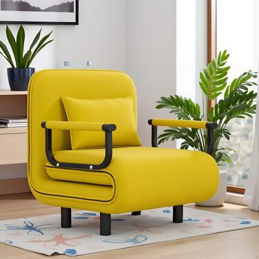 Крісло-ліжко Fabulcozy для односпального ліжка, розкладне, для дорослих, з металевим каркасом, сірого кольору (лимонно-жовтий), 60 x 68 x 85 см