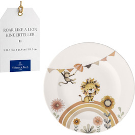 Набір дитячого посуду Villeroy & Boch Boho Kids 'Roar like a lion' 7 предметів, преміум-посуд з нержавіючої сталі, безпечний для миття в посудомийній машині та розігріву в мікрохвильовці, дитячий посуд з мотивом лева та мавпи, з високоякісного порцеляни