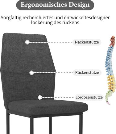 Стілець для обідньої кімнати GOLDFAN (4 шт.) з тканини льон, сірий (чорний), сучасний дизайн, з металевими ніжками