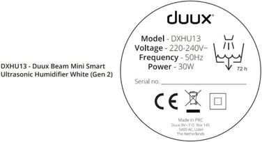 Зволожувач Duux Beam Mini 2 з ультразвуковим керуванням за допомогою пульта дистанційного керування та смартфона - Потужний зволожувач повітря - Кімнатний зволожувач 3 л до 30 м - Зволожувач повітря для спальні (білий)