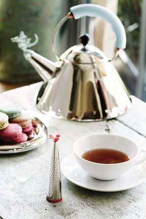 Чайник Alessi Rex Tea 9093REX - нержавіюча сталь 18/10, полірована, з ручкою та мідним свистком у формі доісторичної рептилії (блакитний, зелений)