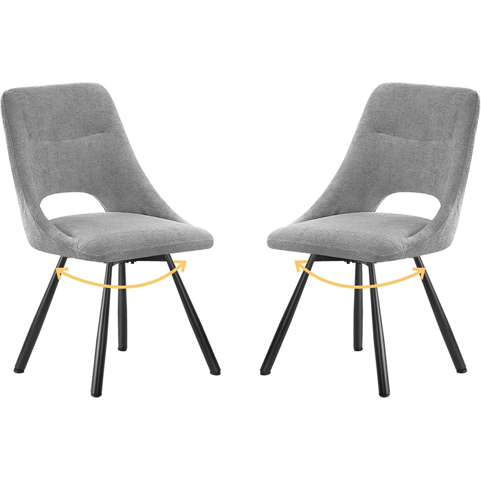 Обідні стільці поворотні, комплект 2 шт., 180° поворот, м'яке сидіння з кашмір-бавовни, чорні металеві ніжки, для вітальні, кухні, їдальні