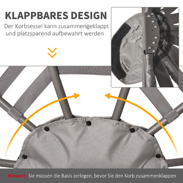 Крісло Outsunny Papasan Садове крісло 2 кошики Подушка Овальне крісло для відпочинку Складний балкон Тераса Пісок Коричневий Сталь 118x75x139см | Аосом