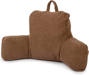 Підголовник Flumi з підлокітниками для читання, перегляду телевізора та відпочинку, подушка для ліжка та дивана знімний чохол, наповнювач Foam, ручка для перенесення (Boucle, коричневий)