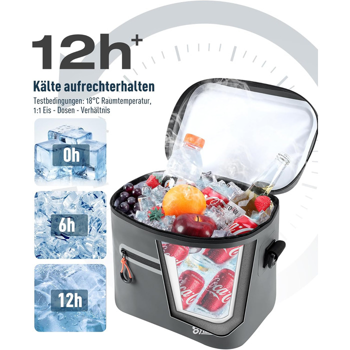 Термосумка-холодильник 14л ізольована водонепроникна темно-сіра для кемпінгу, пікніка, пляжу та грилю