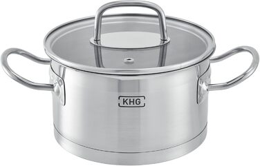 Каструля KHG 14 см з нержавіючої сталі, індукційне дно, 1.5 л, без покриття, для всіх плит (комплект)