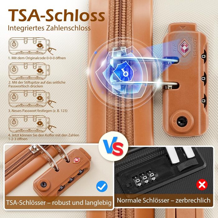 Набір валіз COOLIFE 3 в 1: великий дорожній набір 71 см + сумка та косметичка | ABS, 360° колеса, TSA-замок. Ідеально для подорожей, відпочинку, навчання за кордоном. Сімейний набір ручної поклажі 3 шт. Чорний/Коричневий