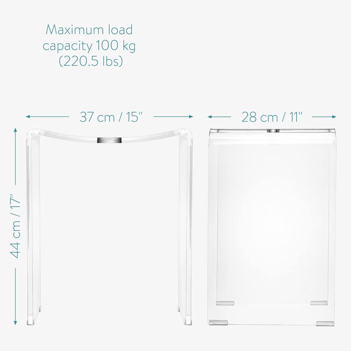 Акриловий стілець для душу Navaris 43.5x37x28см - нековзний стілець/стілець для душу та ванни, прозорий