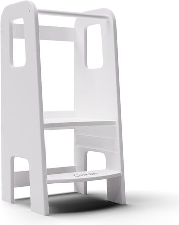 Стілець-сходинка Montessori Mobli для малюків: регульовані сходинки з березової фанери, білий колір