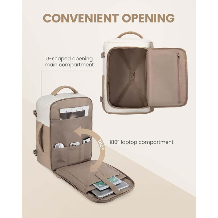 Рюкзак жіночий LOVEVOOK 40L для подорожей та авіаперельотів, Carry On, Beige Khaki, 17 дюймів