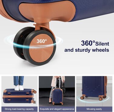Набір валіз LEADZM 3 шт. з захистом кутів, жорсткий корпус ABS, телескопічна ручка, ручна поклажа (темно-синій/коричневий)