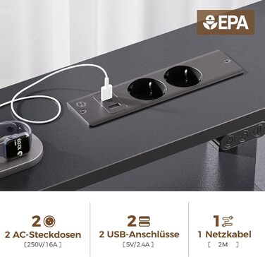 Комп'ютерний стіл Seventable з розетками та LED-підсвічуванням, 100 см, ігровий стіл з 5 ящиками та підставкою для монітора, для офісу, робочого кабінету, спальні, вітальні, чорний