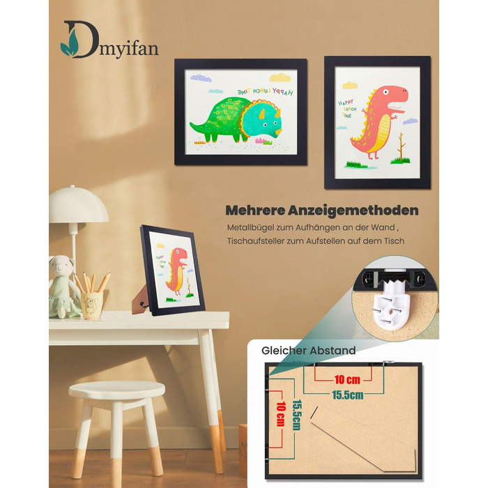 Рамки для фотографій A4, 2 шт. - Чорні, для дитячих малюнків, школи, дому, офісу