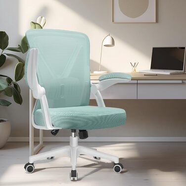 Офісне крісло Hinode з підйомними підлокітниками та функцією гойдання, 360° обертання, регульована висота, ергономічне крісло для дому та офісу з дихаючою сіткою, до 150 кг (Блакитно-зелений, Стиль 1)