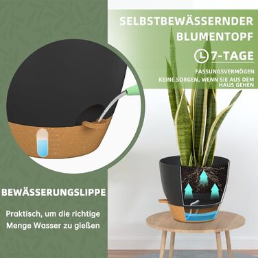 Набір горщиків для квітів ZMTECH 25 см з підставкою, 2 шт., чорний, самополив, пластик