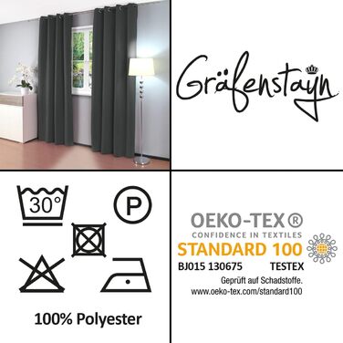 Комплект Grfenstayn з 2 теплових завіс Alana, 135x245 см, антрацит, Oeko-Tex, матовий, з люверсами