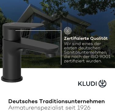 Змішувач для ванни KLUDI-X1 з ручкою-витяжкою, висота зливу 75 мм, хромований, з виливним водозбіром, для ванни, керамічний картридж, акумулятор, чаша для води з підключеннями (S, чорний матовий)