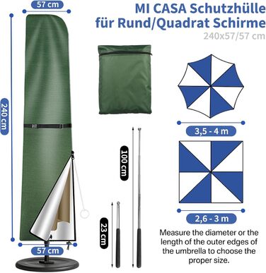 Чохол для парасольки/маркетки: захист від сонця та УФ-променів, діаметр до 400 см, 300x300 см, коричневий/зелений (240x57/57 см)
